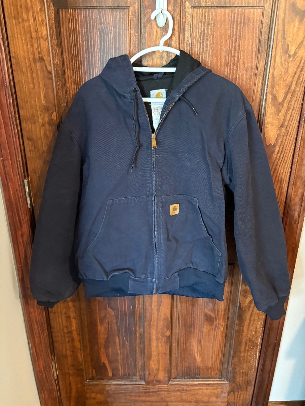 Carhartt navy blue mens coat size large regular, relaxed duck canvas, used